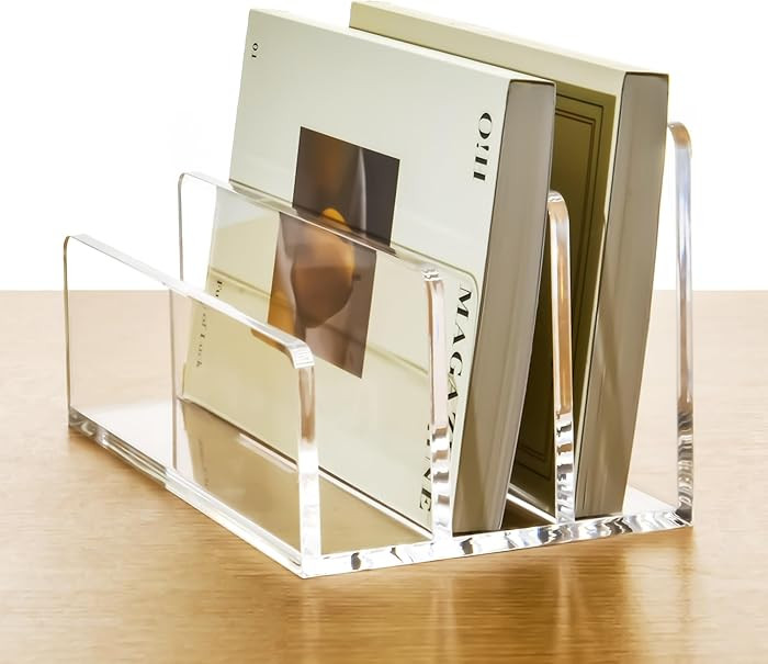 3 Compartments Clear Acrylic Mail Holder – Vertical Letter Sorter & Multifunction Desk Organize... | Amazon (US)