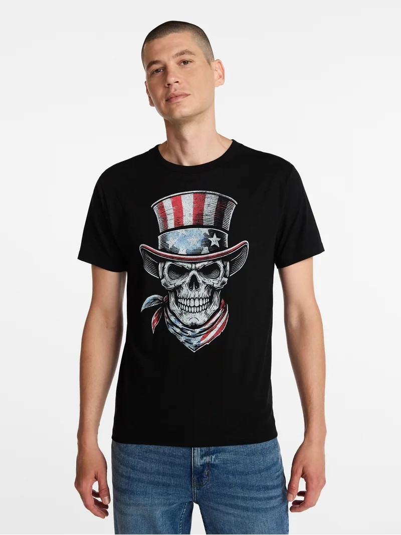 Americana Men's and Big Men's Skull Top Graphic Tee Shirt from Way to Celebrate, Sizes XS-3XLT | Walmart (US)