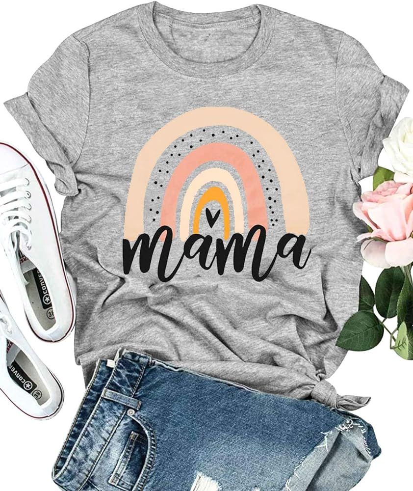 Mama Shirt for Women Funny Mama Graphic Tees Shirt Mothers Day Letters Print T Shirt Tops | Amazon (US)