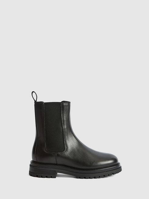 Reiss Black Thea Leather Chelsea Boots | Reiss (UK)