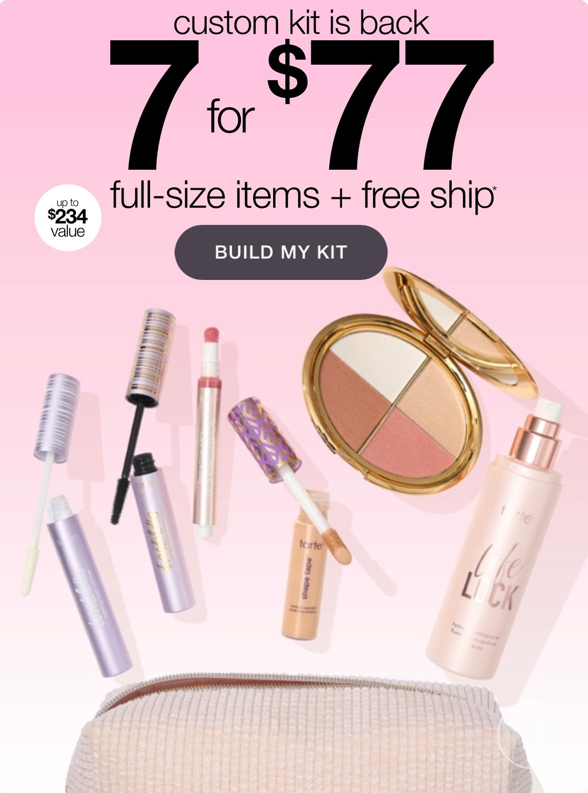 My favorite deal of the year! 7 full size items for $77 from tarte! 

Makeup 
Foundation 
Blush 
Mascara 
Lips

#LTKSaleAlert #LTKBeauty #LTKgrwm