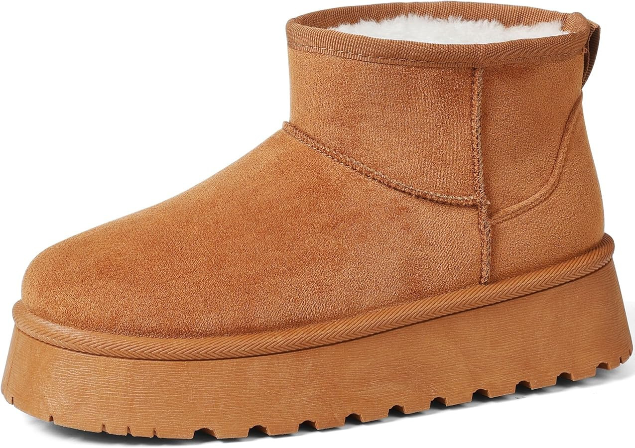 Kalstage Womens Faux Furry Boots Mid Calf Winter Platform Boots Cozy Mongolian Fur Slip-On Flat S... | Amazon (US)
