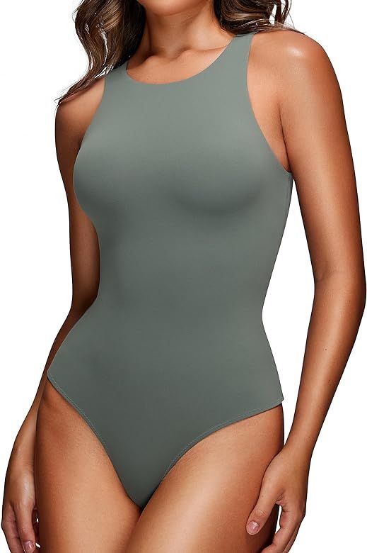 CRZ YOGA Butterluxe Sleeveless Bodysuit for Women High Neck Double Lined Sexy Tank Tops Bodysuits... | Amazon (US)