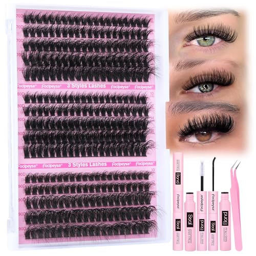 Focipeysa Full Volume Lash Extension Kit 70D 80D 90D Thick Lash Extension Kit 10-18mm Wispy Lash Clusters Individual Lashes Kit with Lash Bond and Seal for DIY Lash Extension at Home | Amazon (US)
