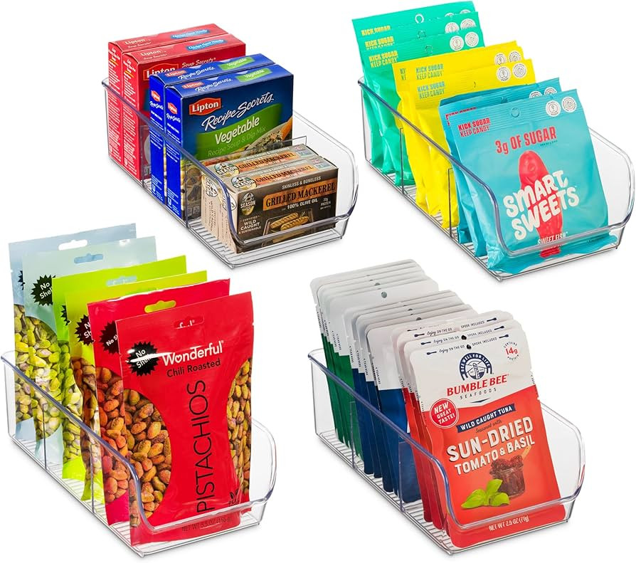 Set Of 4 Food Storage Organizer Bins - Divided 3 Compartment Kitchen Pantry Fridge Organizers for... | Amazon (US)