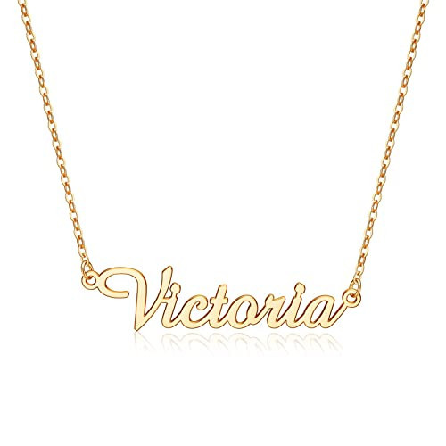 IEFLIFE Customized Victoria Name Necklace, 14K Gold Plated Custom Name Necklace Personalized Jewelry Monogram Plate Name Necklace Gifts for Women | Amazon (US)