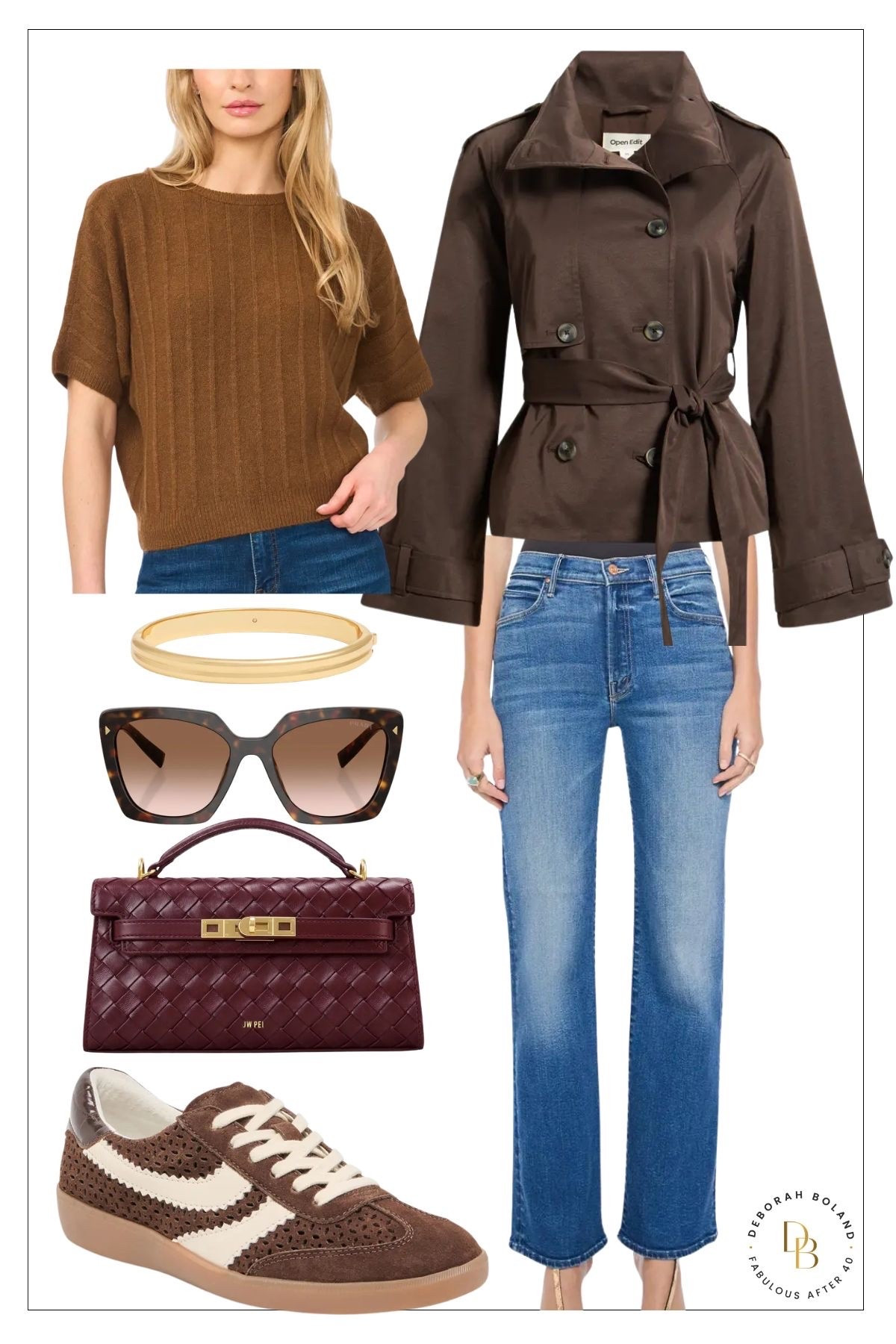 I love this camel colored short sleeve sweater top. Layer it with a cropped trench jacket and retro sneakers for a modern everyday look.

#LTKOver40 #LTKSeasonal #LTKSaleAlert
