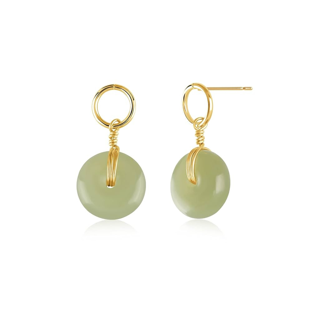 DAUMIER Jade Earrings for Women 14K Gold Plated Green Jade Dangle Earrings Lightweight Dainty Eve... | Amazon (CA)