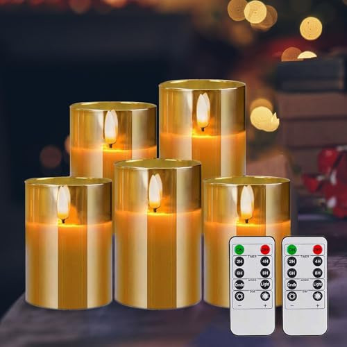 Sudifor Amber Flameless Candles, 5 Pack Battery Operated Candles with Flickering Flame, Large Pillar Candles with 2 Remote and Timer for Party/Hotel/Wedding/Birthday Decoration | Amazon (US)