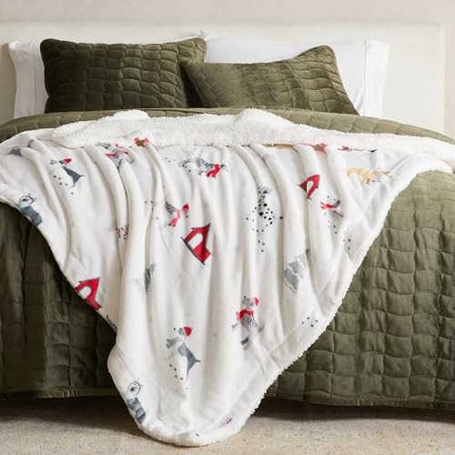 Fleece/Sherpa Christmas Throw - Super Soft Holiday Printed Blanket for Couch, Chair, or Bed - Cozy, Luxurious Plush - 50" x 60", Pups in The Snow | Amazon (US)
