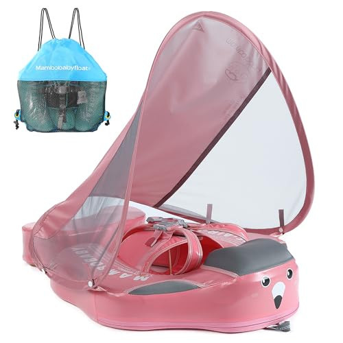 Mambobaby Float Add Tail Baby Swim Float with Canopy, Non-Inflatable Solid Baby Float, Upgrade Soft Waterproof Skin-Friendly Leather Material Infant Swim Float (Deluxe Edition Pink) | Amazon (US)