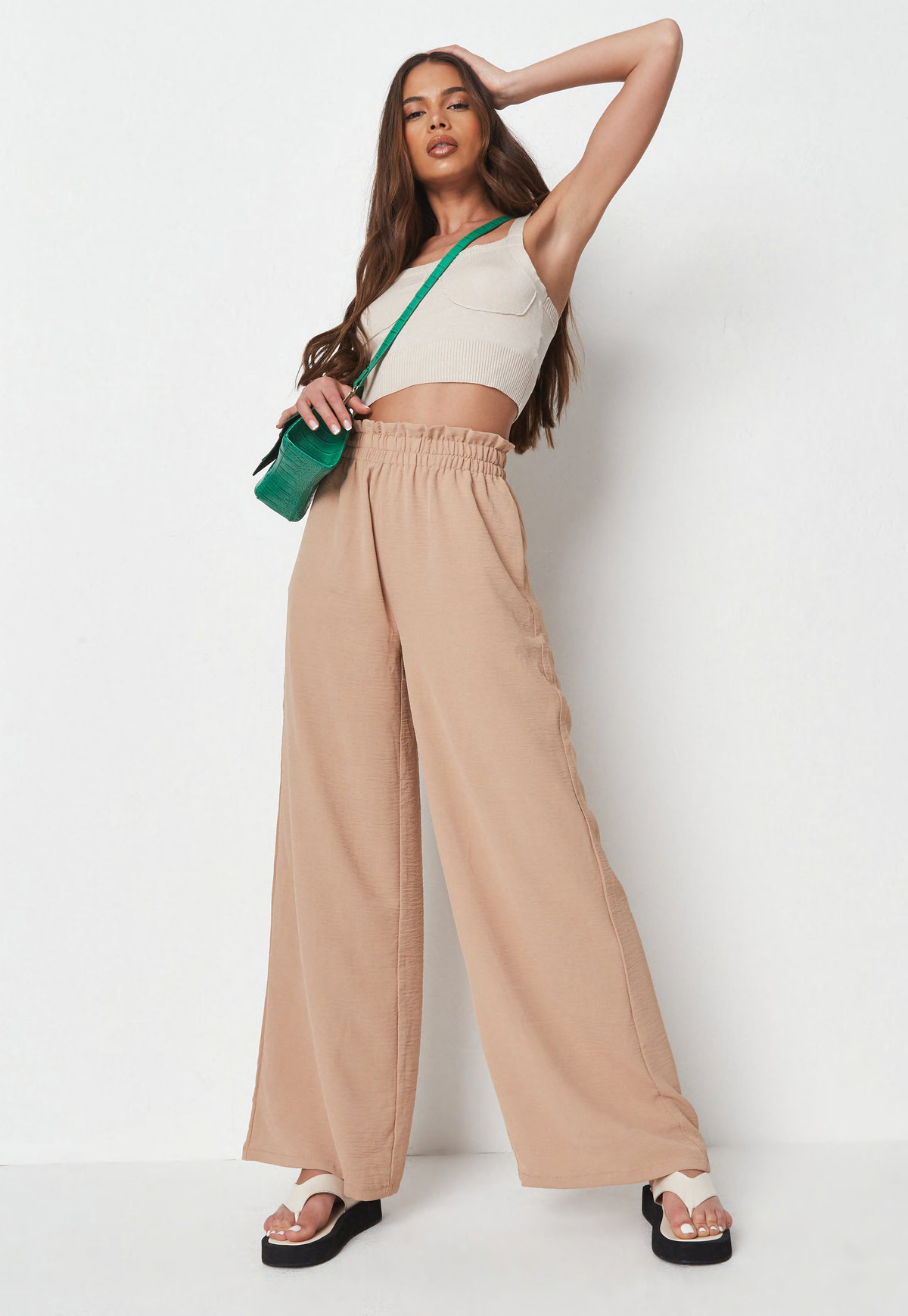 Missguided - Camel Elasticated Waist Wide Leg Pants | Missguided (US & CA)