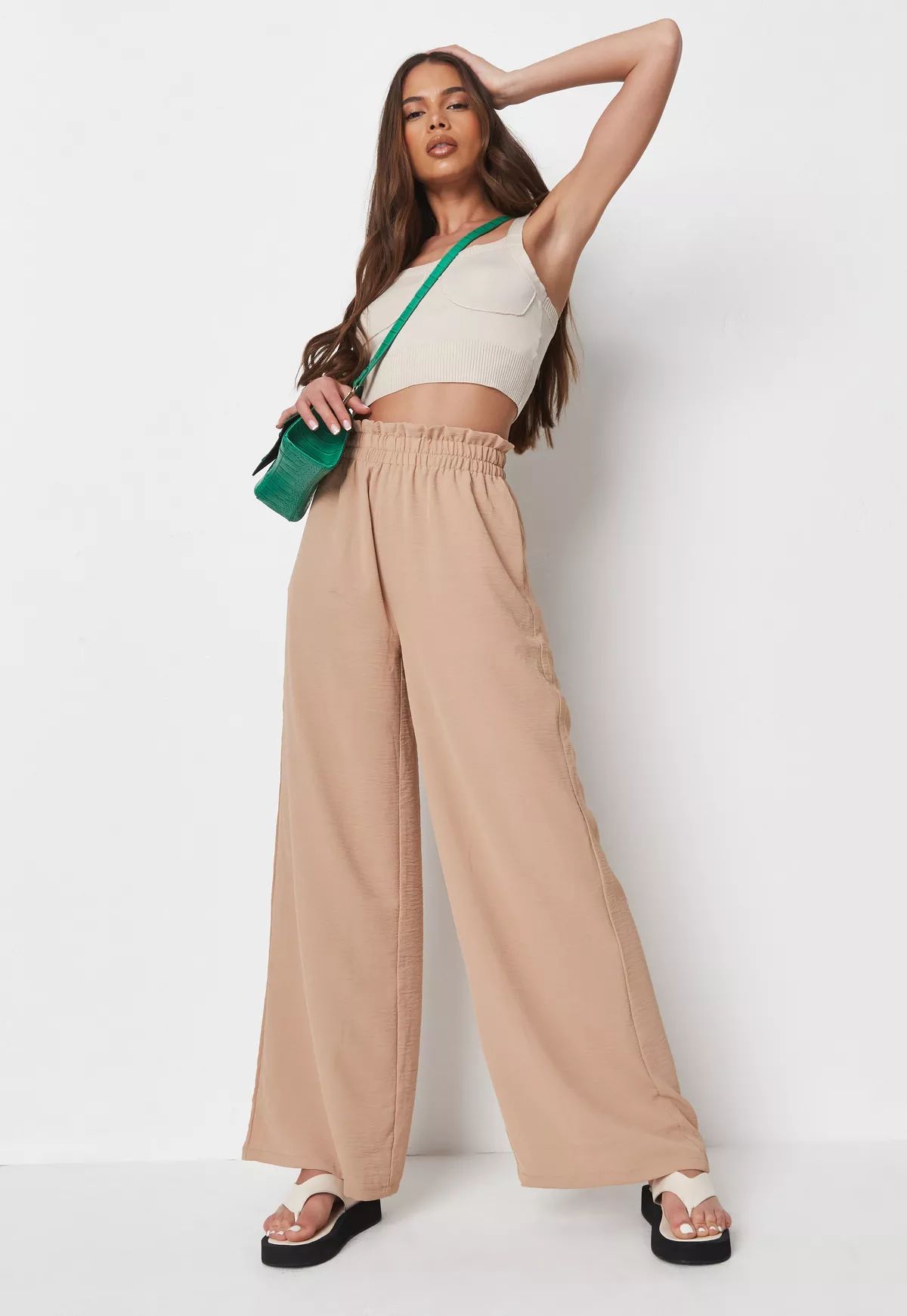 Missguided - Camel Elasticated Waist Wide Leg Pants | Missguided (US & CA)