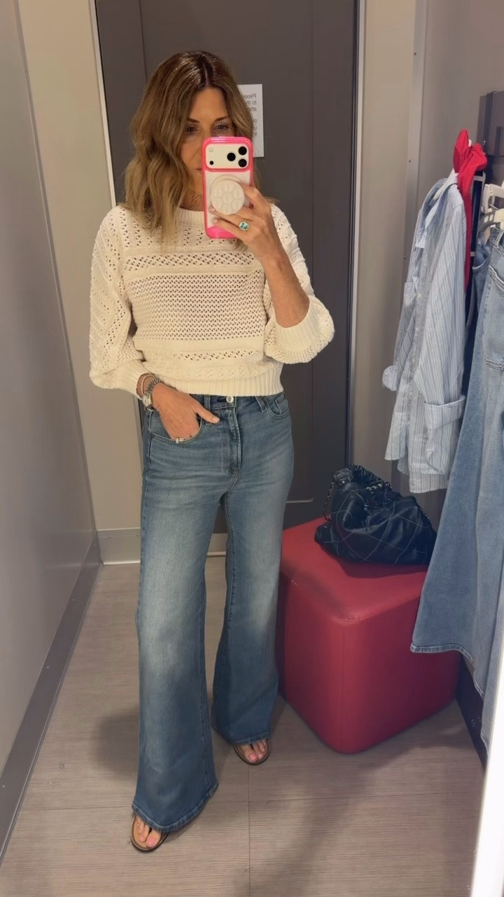 I tried on both the 4 regular and the 6 regular. I prefer the size 4 (my ts) because  sizing up caused at gap at the waist. So cute and comfortable. Wearing a size small sweater

#LTKOver40 #LTKootd