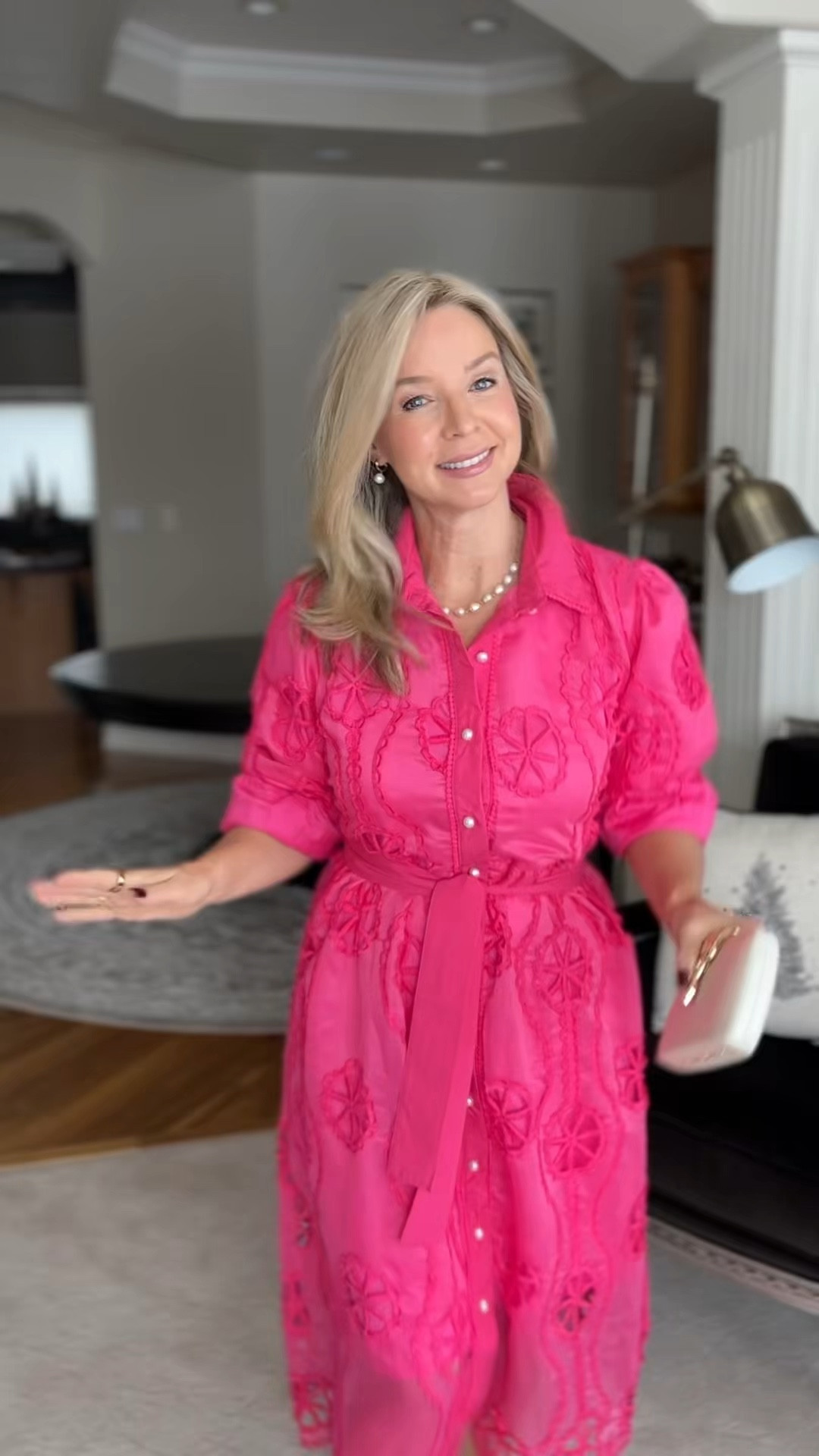 This piece boasts exquisite cutwork crochet detailing, creating a delicate and sophisticated look. The button-down front adds a touch of modern ease, allowing for versatile styling. Crafted to flatter with its midi length and gentle silhouette, it's perfect for any occasion from casual outings to more formal gatherings.
Designed with collar
Cutwork crochet detailing
Puff sleeves
Buttoned cuffs
Sash accompanied
Scalloped hemline
Button down closure
Lined

#LTKFindsUnder100 #LTKPetite #LTKWedding