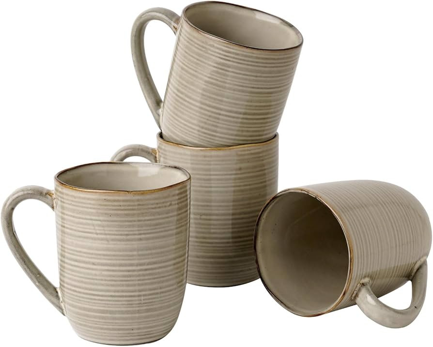 famiware Tempus Coffee Mugs Set of 4, 14 oz Coffee Cup Set, Stoneware Mugs with Handle for Coffee... | Amazon (US)