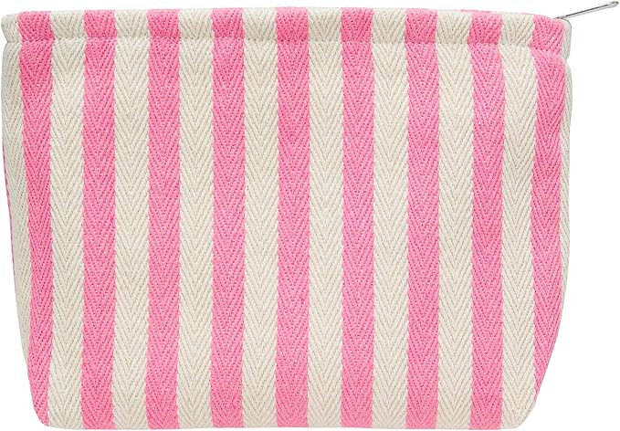Makeup Bag Large Cotton Zipper Pouch for Purse Travel Canvas Make Up Organizer for Women Cosmetic... | Amazon (US)