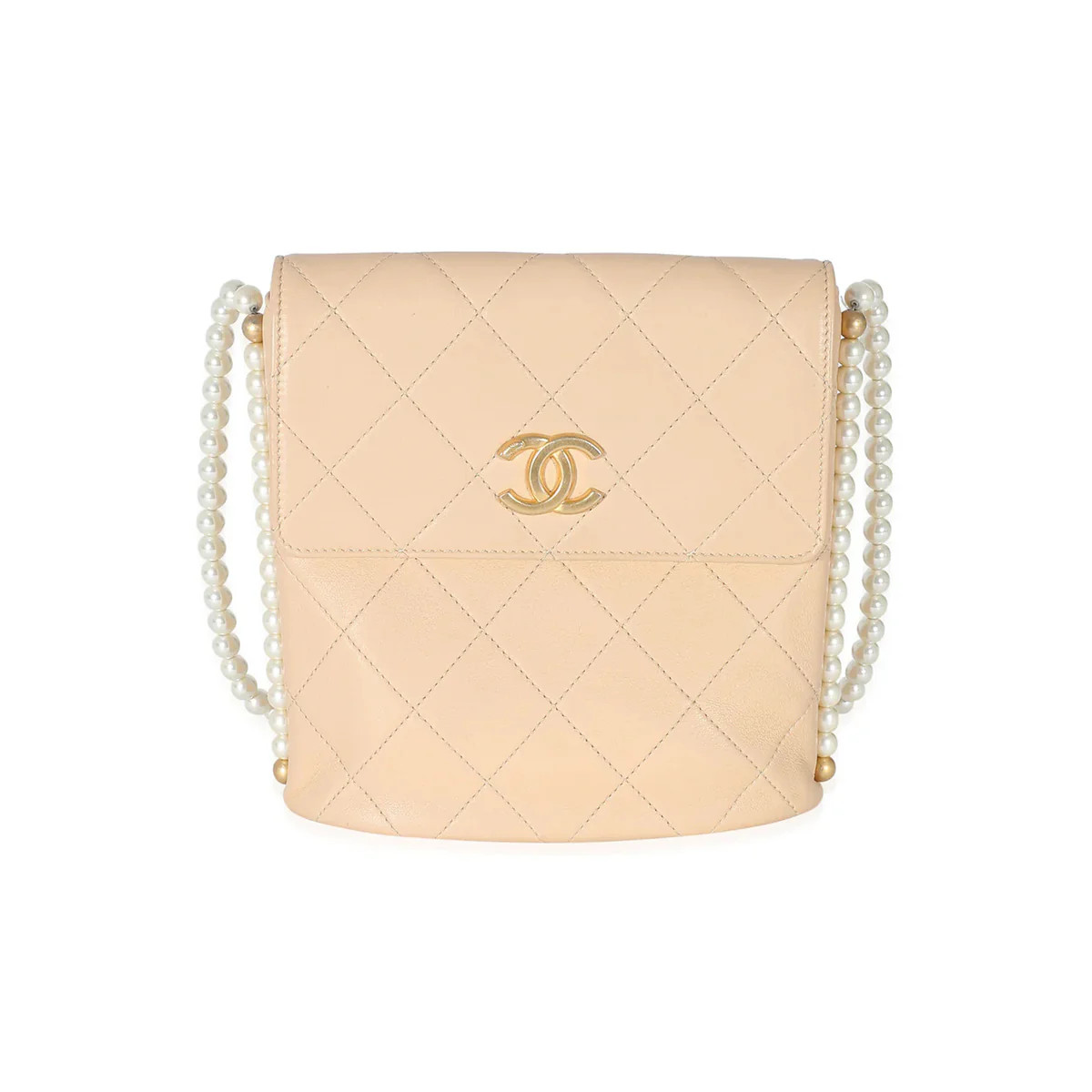 Chanel Beige Quilted Calfskin Small Pearl Chain Hobo | Over The Moon