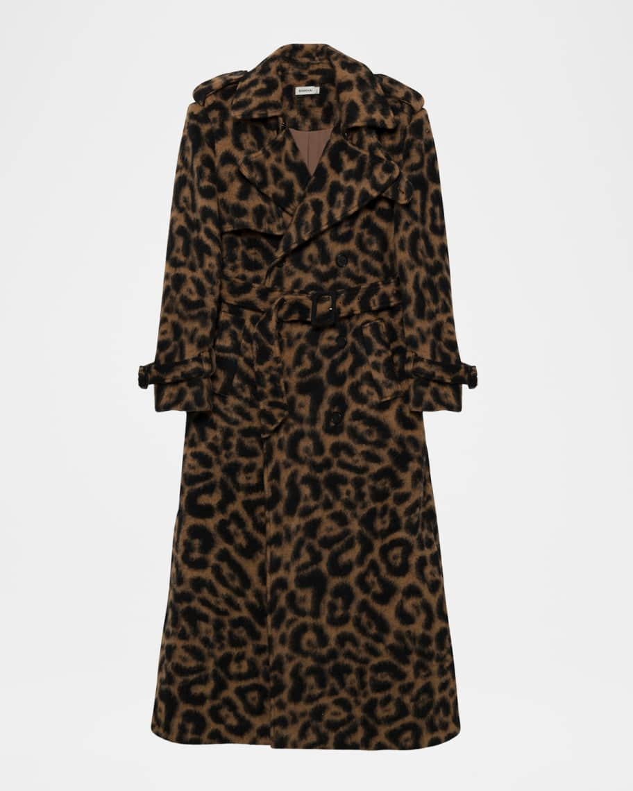 SIMKHAI Rumi Belted Leopard Trench Coat | Neiman Marcus