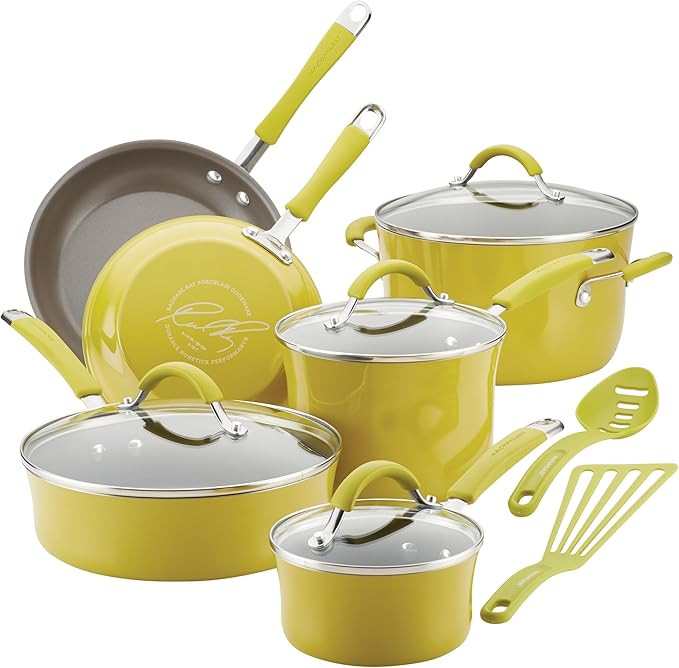 Rachael Ray - 16802 Rachael Ray Cucina Nonstick Cookware Pots and Pans Set, 12 Piece, Sea Salt Gr... | Amazon (US)