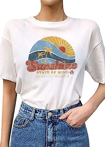 Sunshine State of Mind Shirt Women Letter Print Sun Beach Graphic T-Shirt Short Sleeve Summer Cas... | Amazon (US)