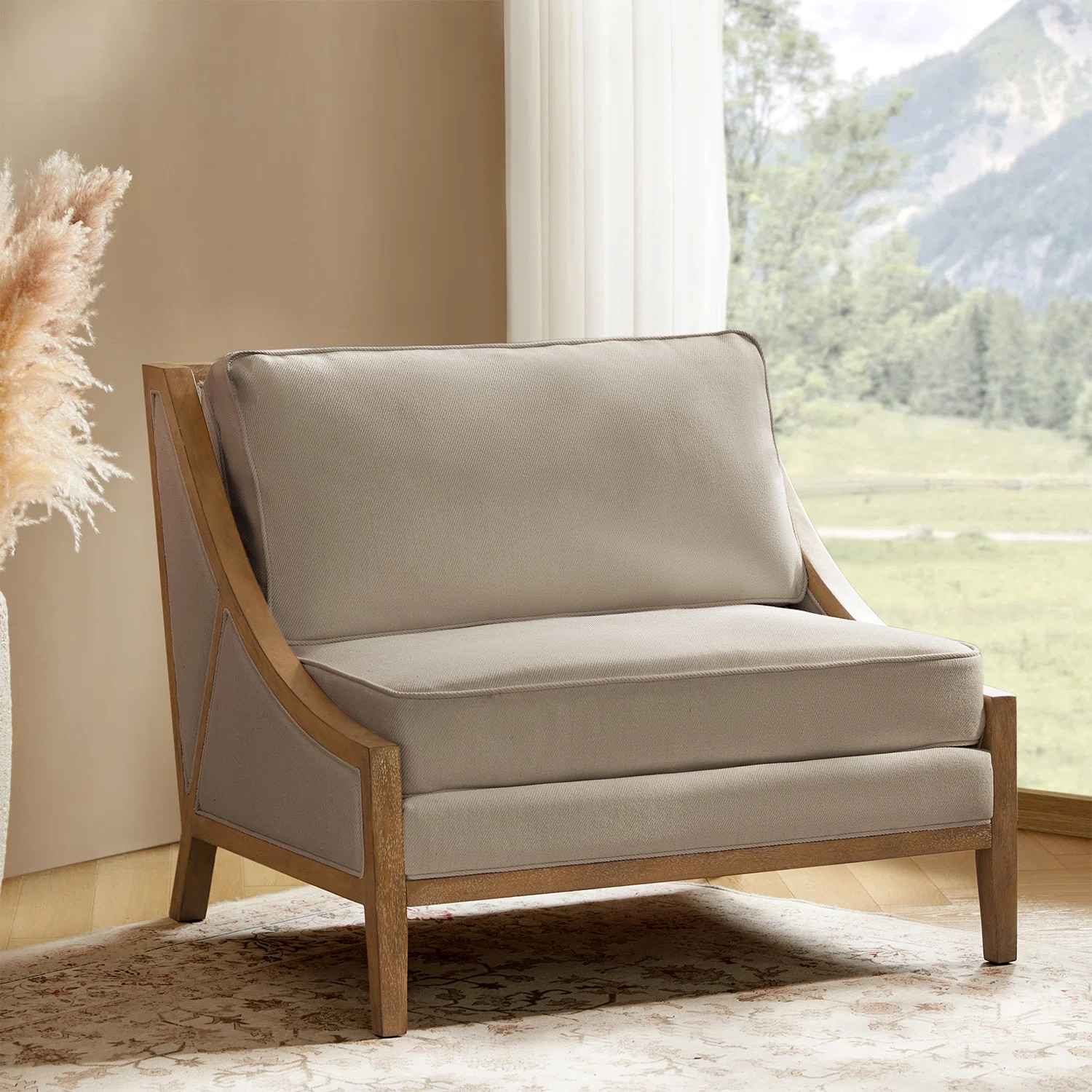 Theoren 37.5"W Farmhouse Oversize Solid Wood Accent Chair | Wayfair North America