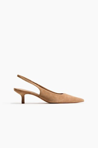 H & M - Pointed Suede Slingbacks - Dark Beige | H&M (US + CA)