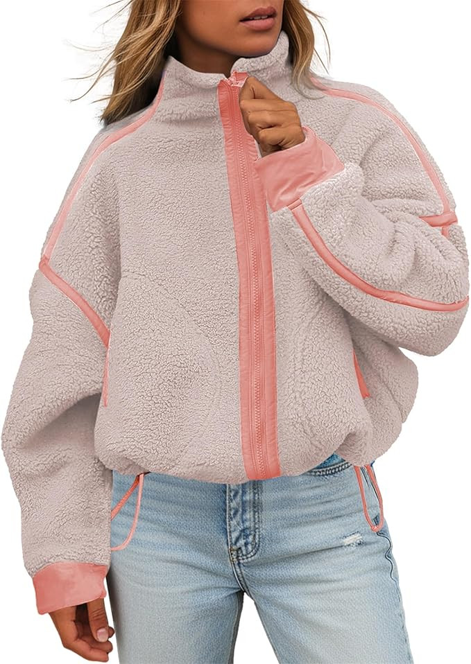 Hixiaohe Womens Fuzzy Fleece Jacket Fall Winter Long Sleeve Sherpa Coats Casual Cropped Zip Up Sw... | Amazon (US)