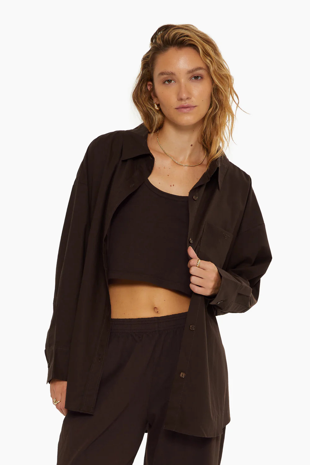 DAILY BUTTON DOWN - ESPRESSO | SET Active