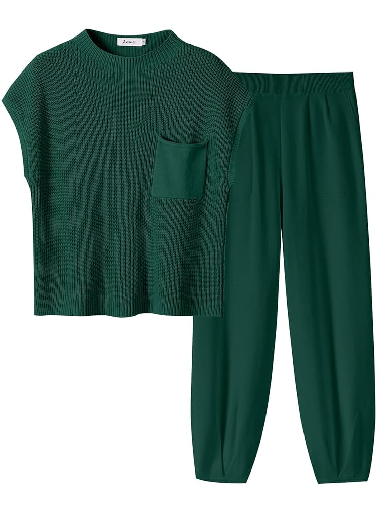 ANRABESS Women's Two Piece Outfits Knit Sweater Vest Crop Top Pants Lounge Matching Tracksuit Swe... | Amazon (US)