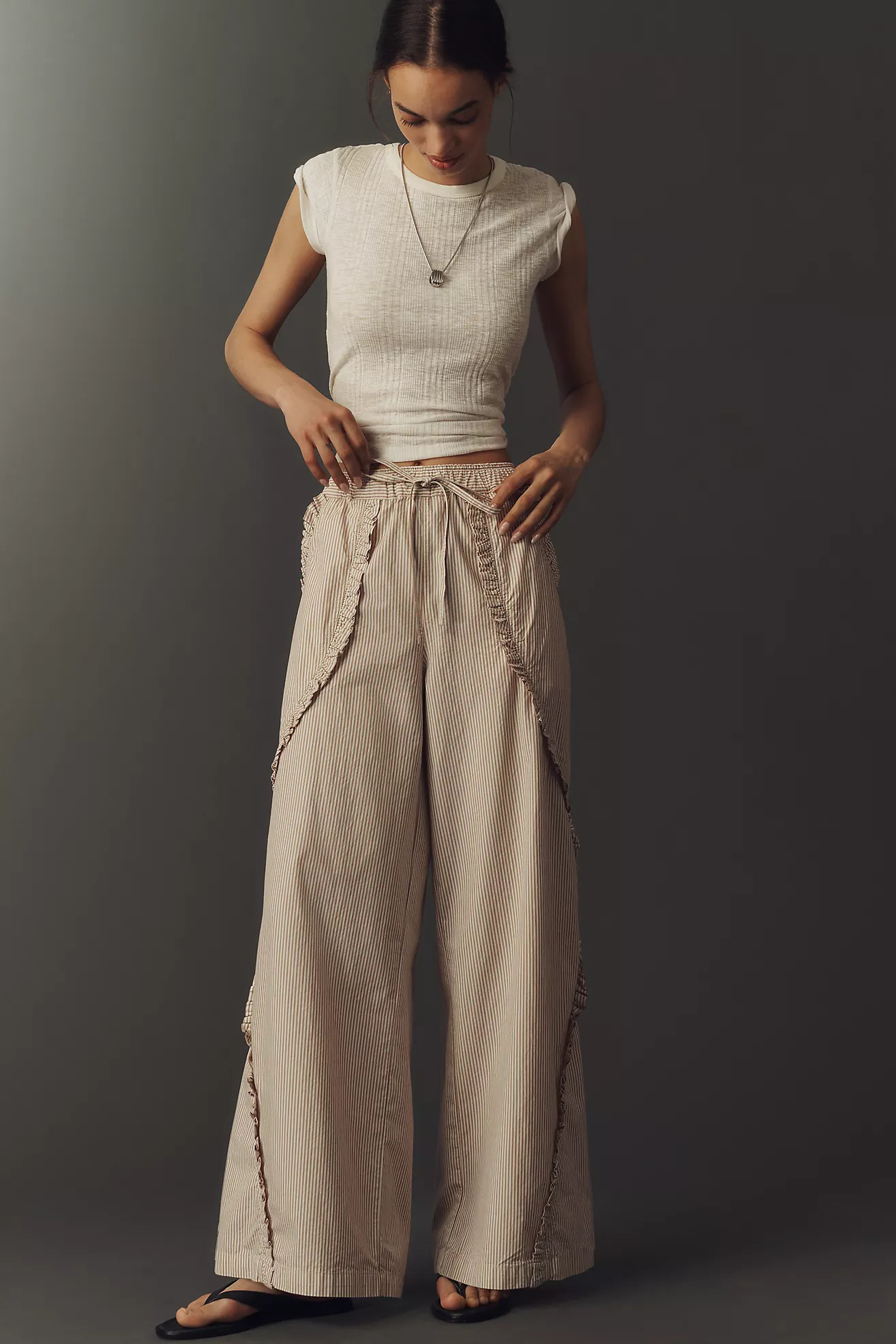 Pilcro Ruffle Easy Wide-Leg Pull-On Pants | Anthropologie (US)