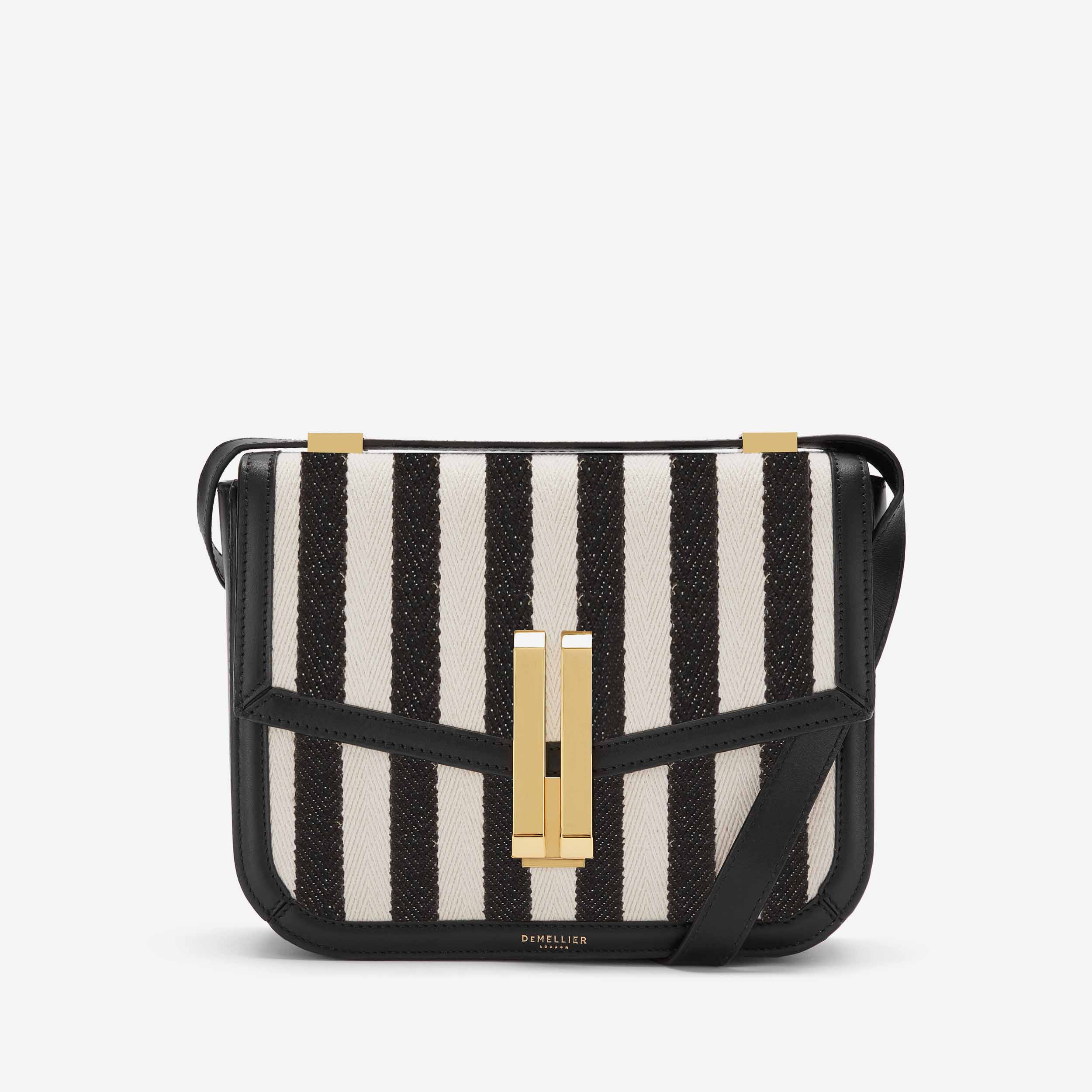 The Vancouver | Black Striped Cotton Canvas & Black Smooth | DeMellier | DeMellier