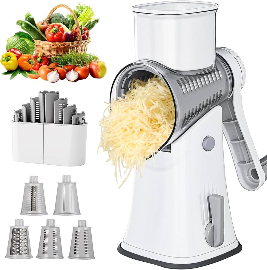 APSARAS Rotary Cheese Grater, 5 in 1 Cheese Grater with Handle, Replaceable Stainless Blades Chee... | Amazon (US)