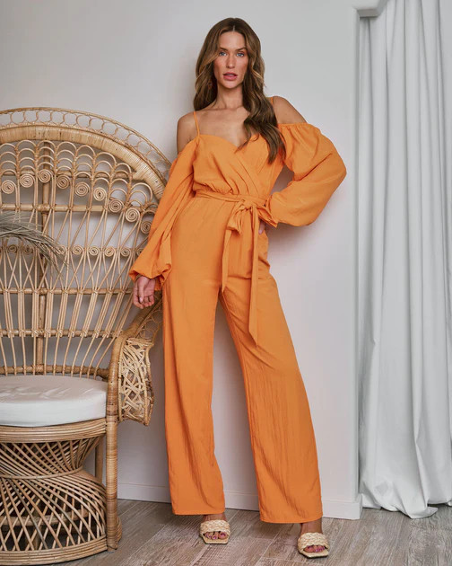 Key West Off The Shoulder Wide Leg Jumpsuit - Tangerine | VICI