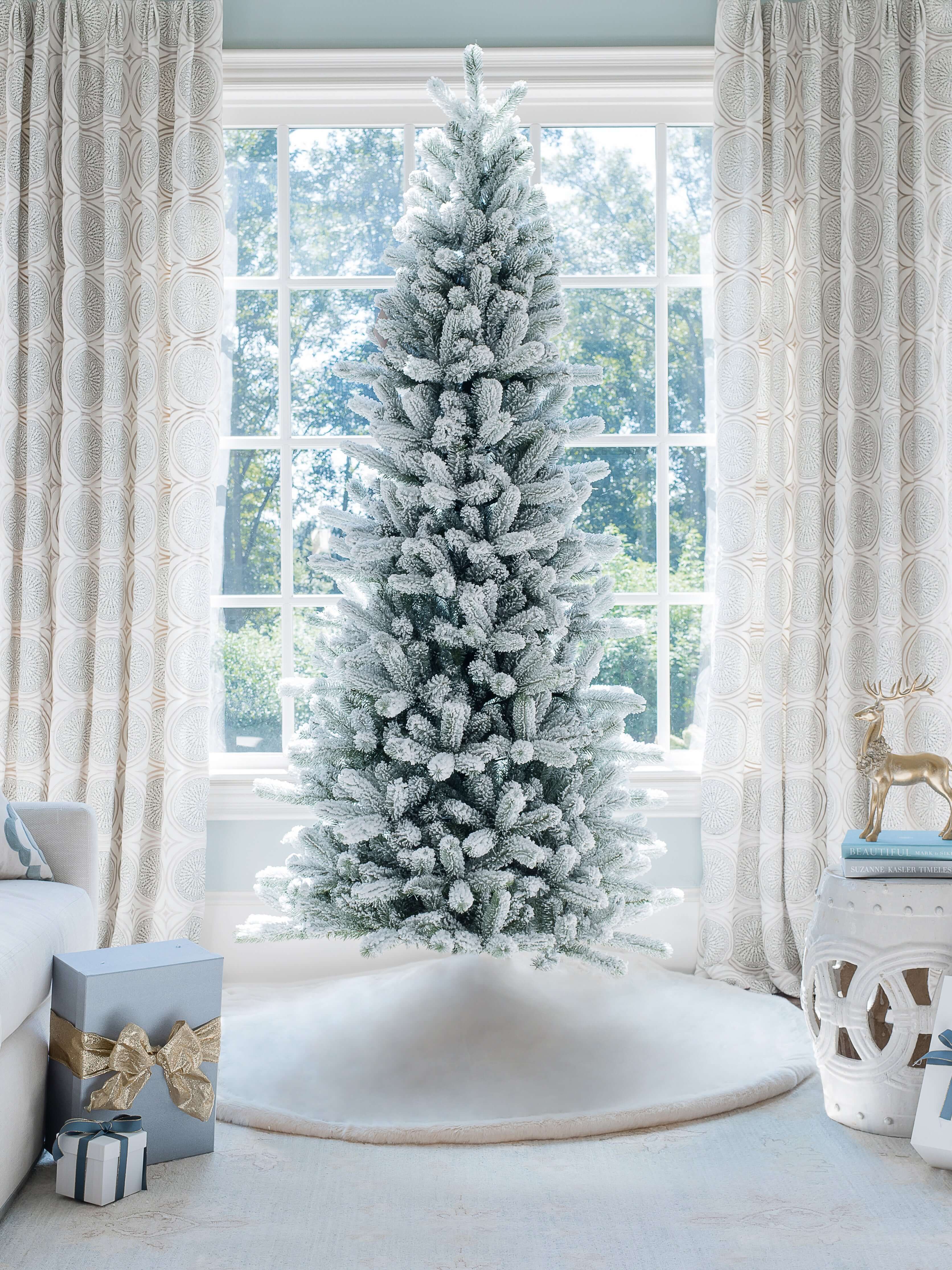 6.5 Foot King Flock Slim Artificial Christmas Tree Unlit | King of Christmas
