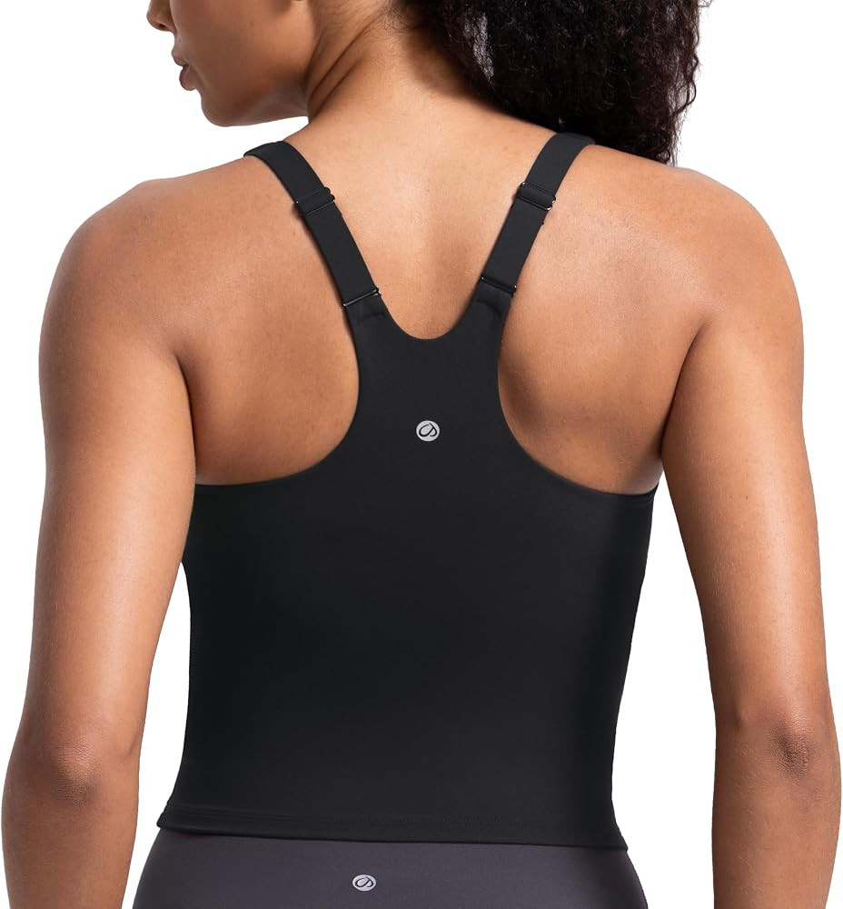 CRZ YOGA Butterlift Adjustable V-Back Crop Tank Tops for Women - Racerback V Neck Padded Longline... | Amazon (US)