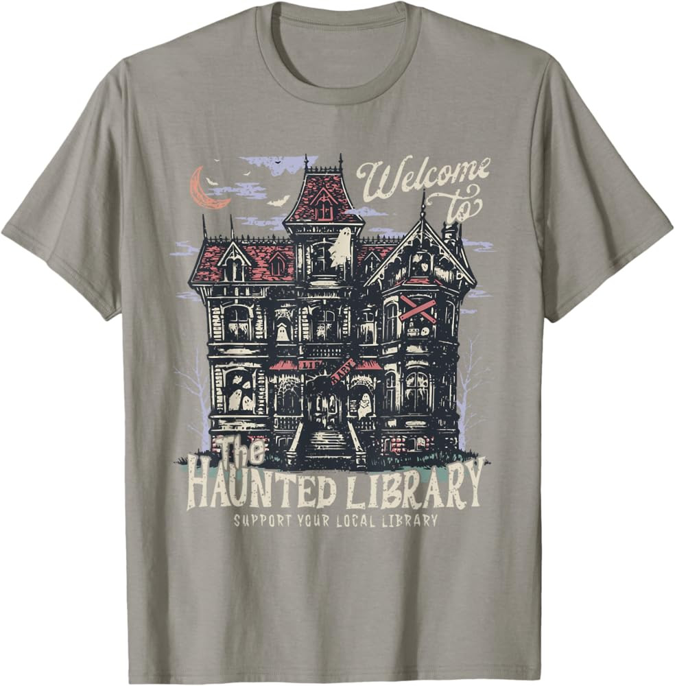 Retro Funny Welcome To The Haunted Library Bookish Halloween T-Shirt | Amazon (US)