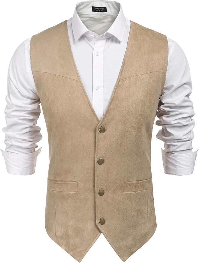 COOFANDY Men's Suede Leather Suit Vest Casual Western Vest Jacket Slim Fit Vest Waistcoat | Amazon (US)