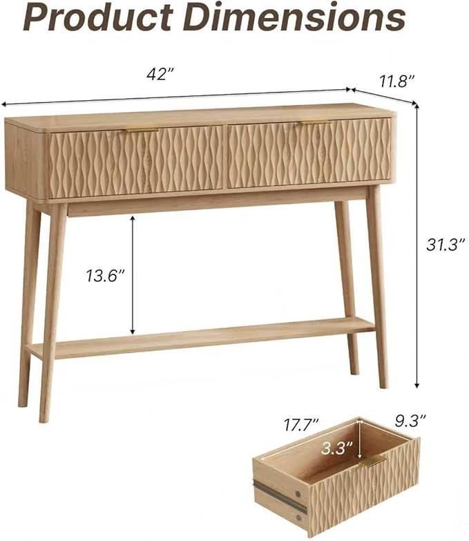 Console Table with Solid Wood Legs, Boho Modern Entryway Table with Storage Drawers, Fluted Narro... | Amazon (US)