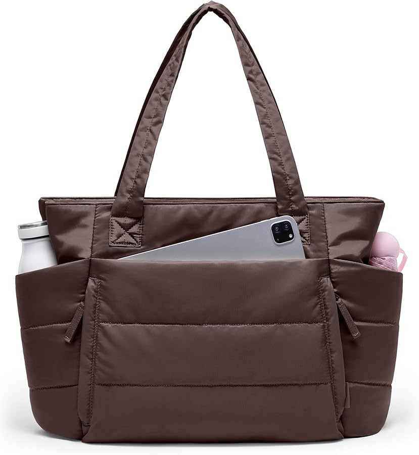 Tote Bag for Women with Zipper, Quilted Puffer Tote Bag with Compartments, Lightweight Puffy Work... | Amazon (US)