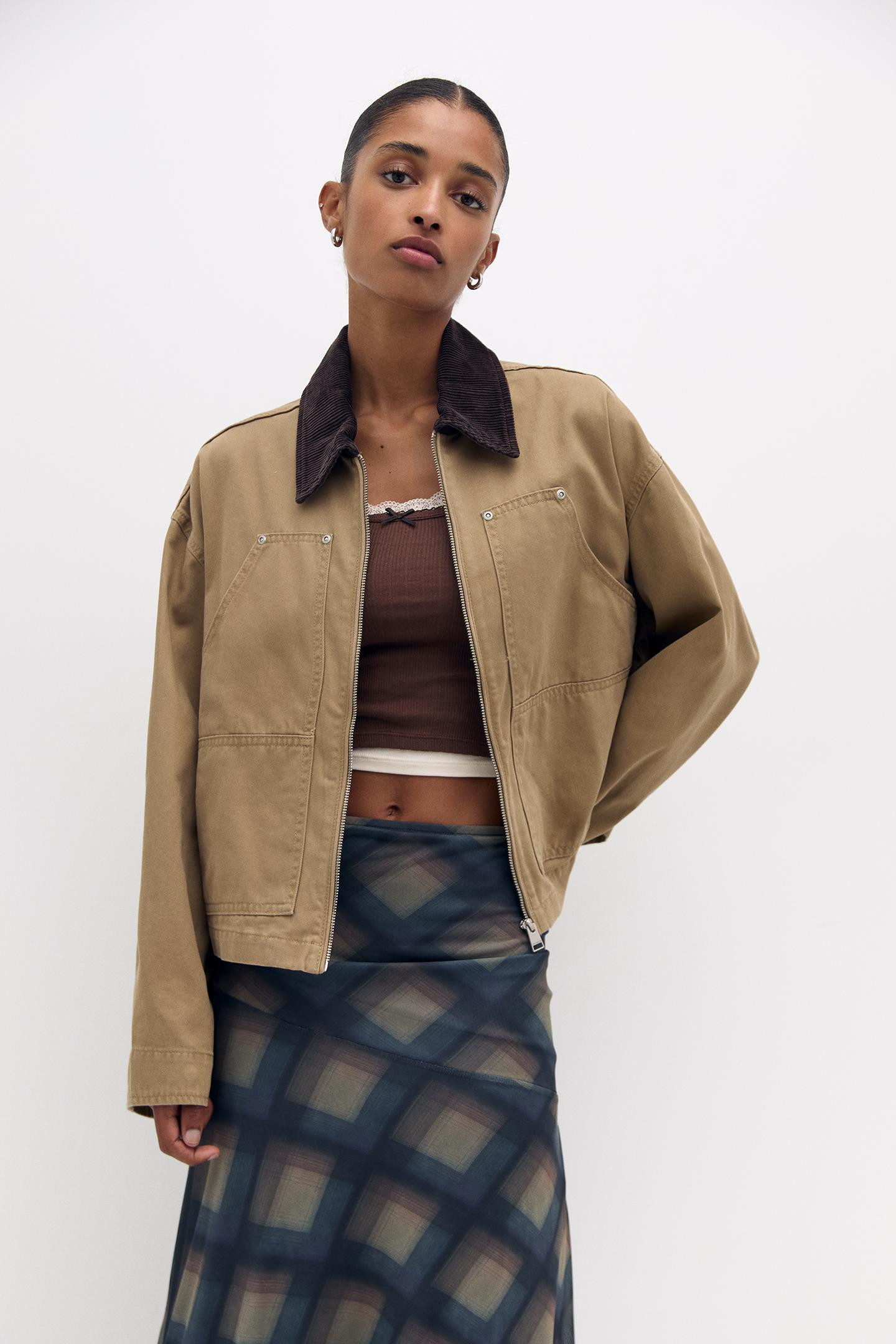Lightweight jacket with corduroy collar | PULL and BEAR UK
