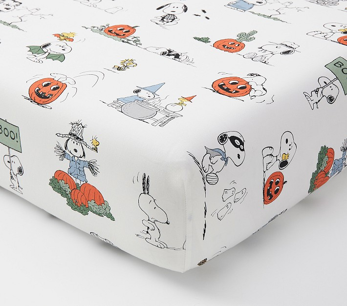Peanuts® Snoopy® Trick-or-Treat Organic Crib Fitted Sheet | Pottery Barn Kids