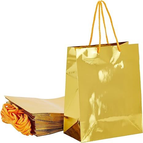 Sparkle and Bash 24 Pack Metallic Gold Gift Bags with Handles for Birthday Party Favors, Small Bu... | Amazon (US)