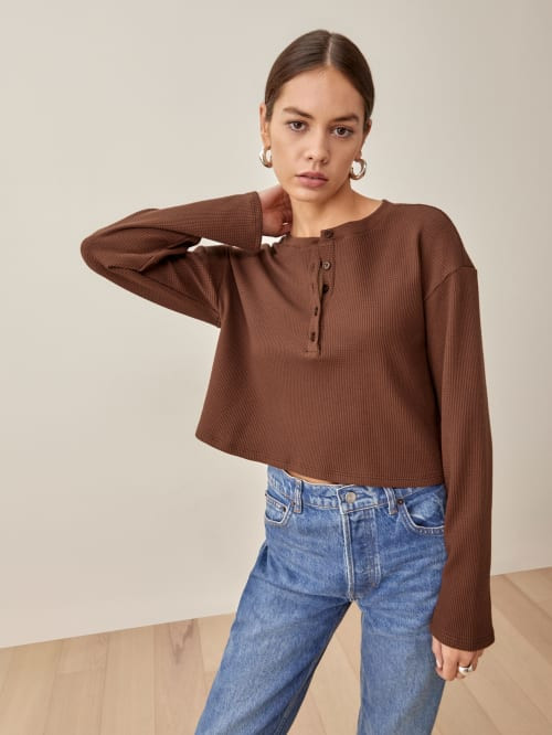Jill Thermal Long Sleeve Henley Tee | Reformation (Global)