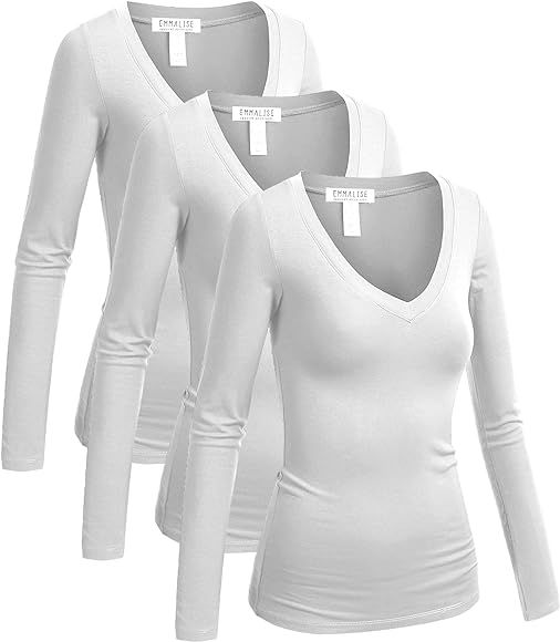 Emmalise Women's Junior and Plus Size Vneck Tshirt Long Sleeves Shirt Tee | Amazon (US)