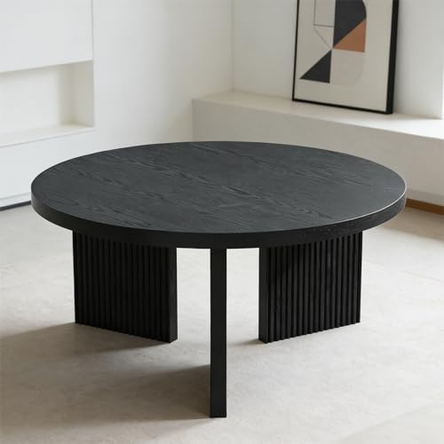 N NOORDENIYA Wooden Round Coffee Table, 35" Coffee Table with Smooth Thick Mesa, Low Circle Center Table with X Shaped Stable Legs, Accent Tea Table for Living Room, Office, Black | Amazon (US)
