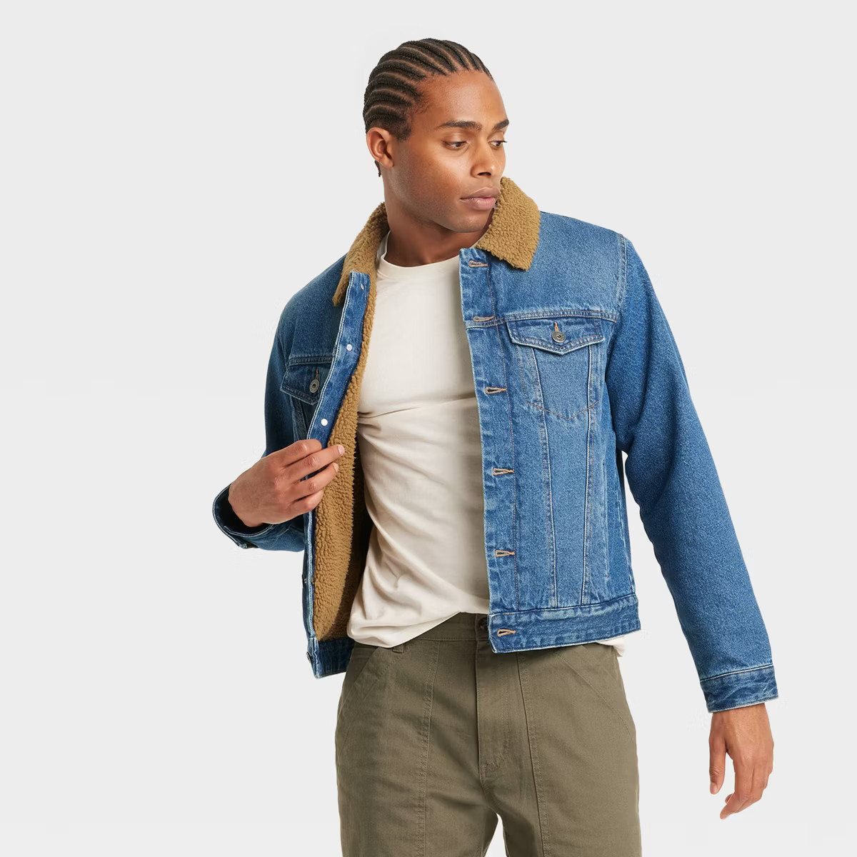 Men's Faux Shearling Lined Denim Trucker Jacket - Goodfellow & Co™ Blue | Target