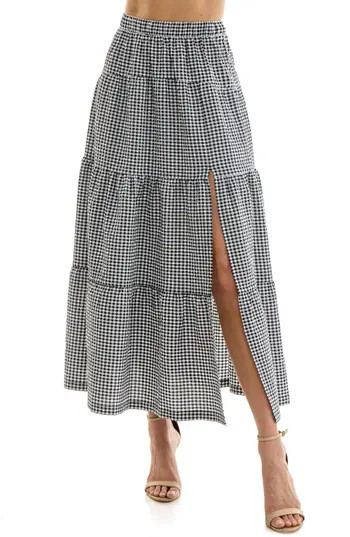 Urban Social Gingham Tiered Maxi Skirt in Black/White at Nordstrom Rack, Size X-Large | Nordstrom Rack