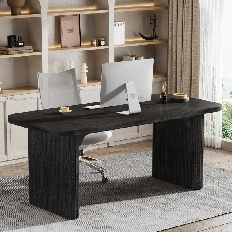 Loon Peak® Girace 62.99'' W Modern Simple Executive Computer Desk with Engineered Wood Top and L... | Wayfair North America
