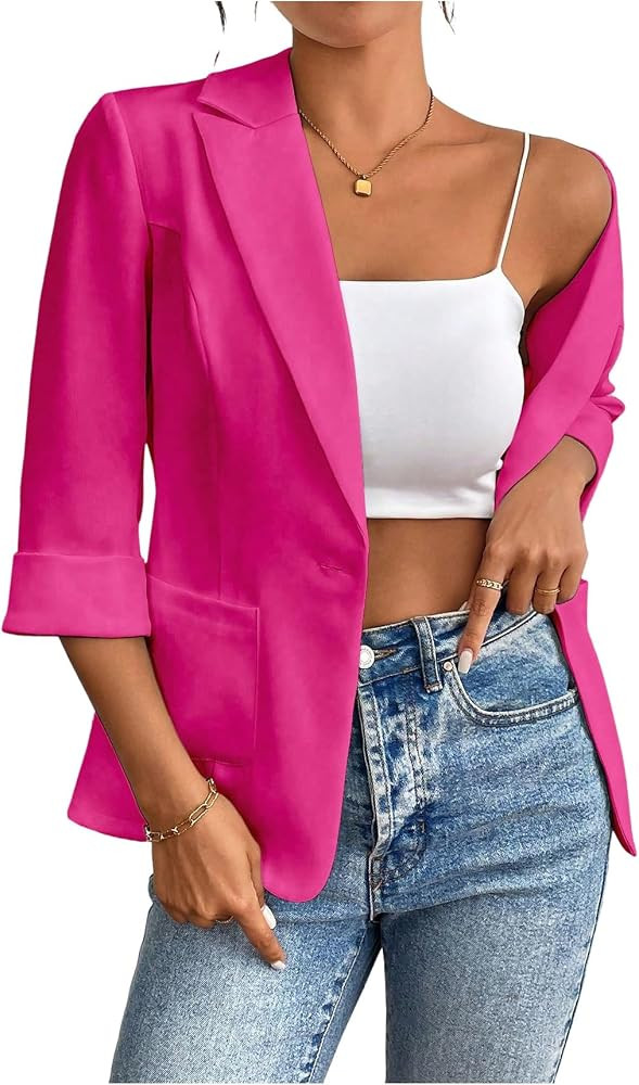 SweatyRocks Women's Casual Blazers Open Front 3/4 Sleeve Work Office Suit Jackets Blazer with Poc... | Amazon (US)
